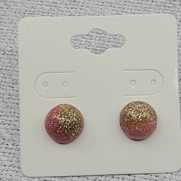Women's Light Pink Gold Glitter Ombre Round Postback Handmade Earrings - Picture 1 of 1